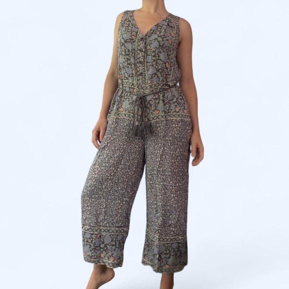 Free People Taupe Floral Jumpsuit